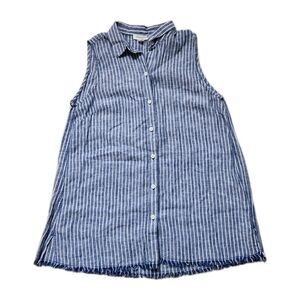 BeachLunchLounge Linen Blend Button Up Shirt Womens Small Blue White Stripe EUC